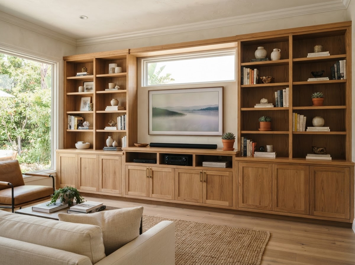 Custom built-in cabinetry fitted to a Southern California living space