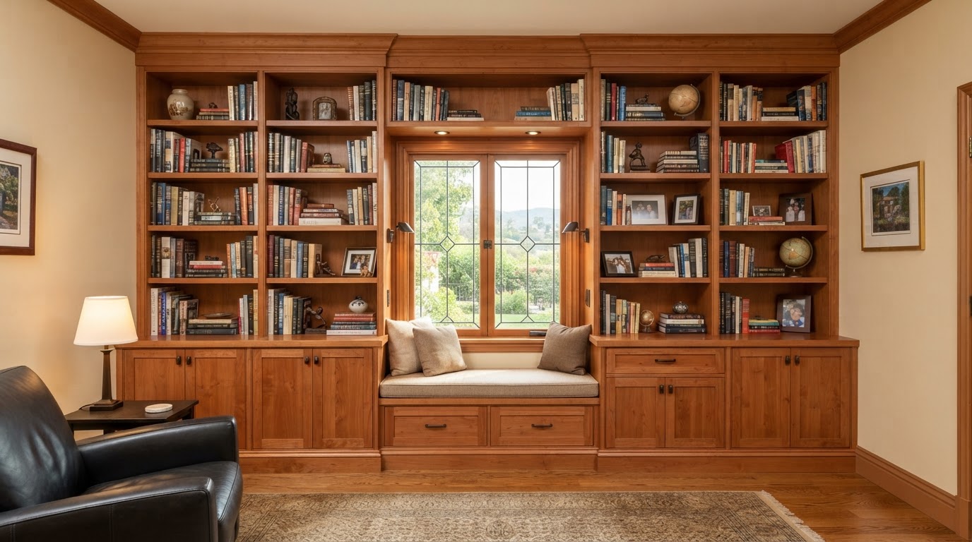 Carpenter completing custom woodwork in a Montebello area home