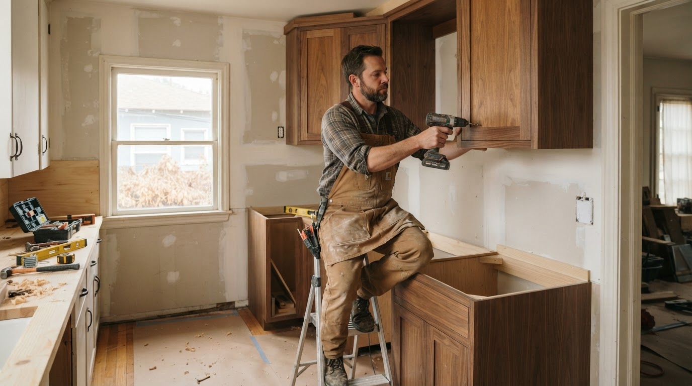 Custom kitchen cabinet installation in a Montebello area home