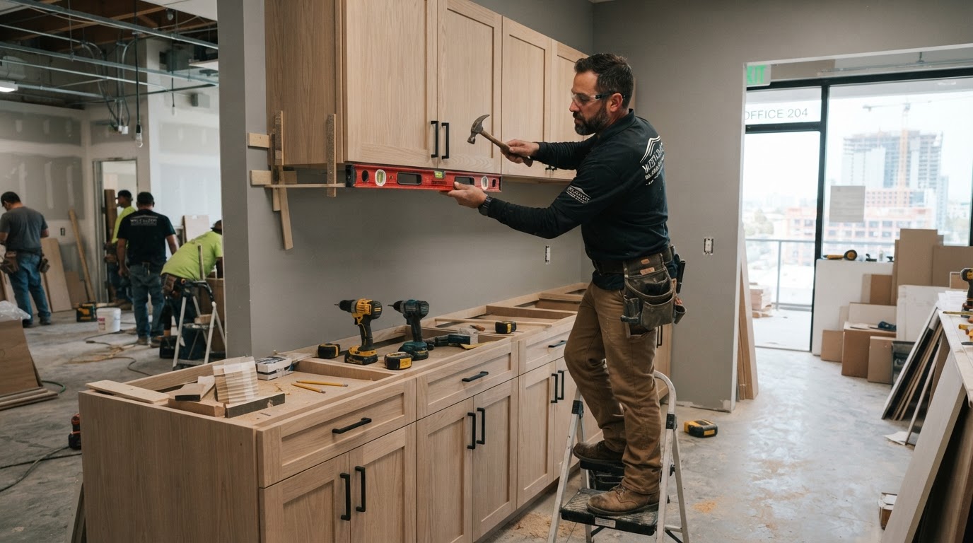 Office cabinetry installation in a Los Angeles County commercial workspace