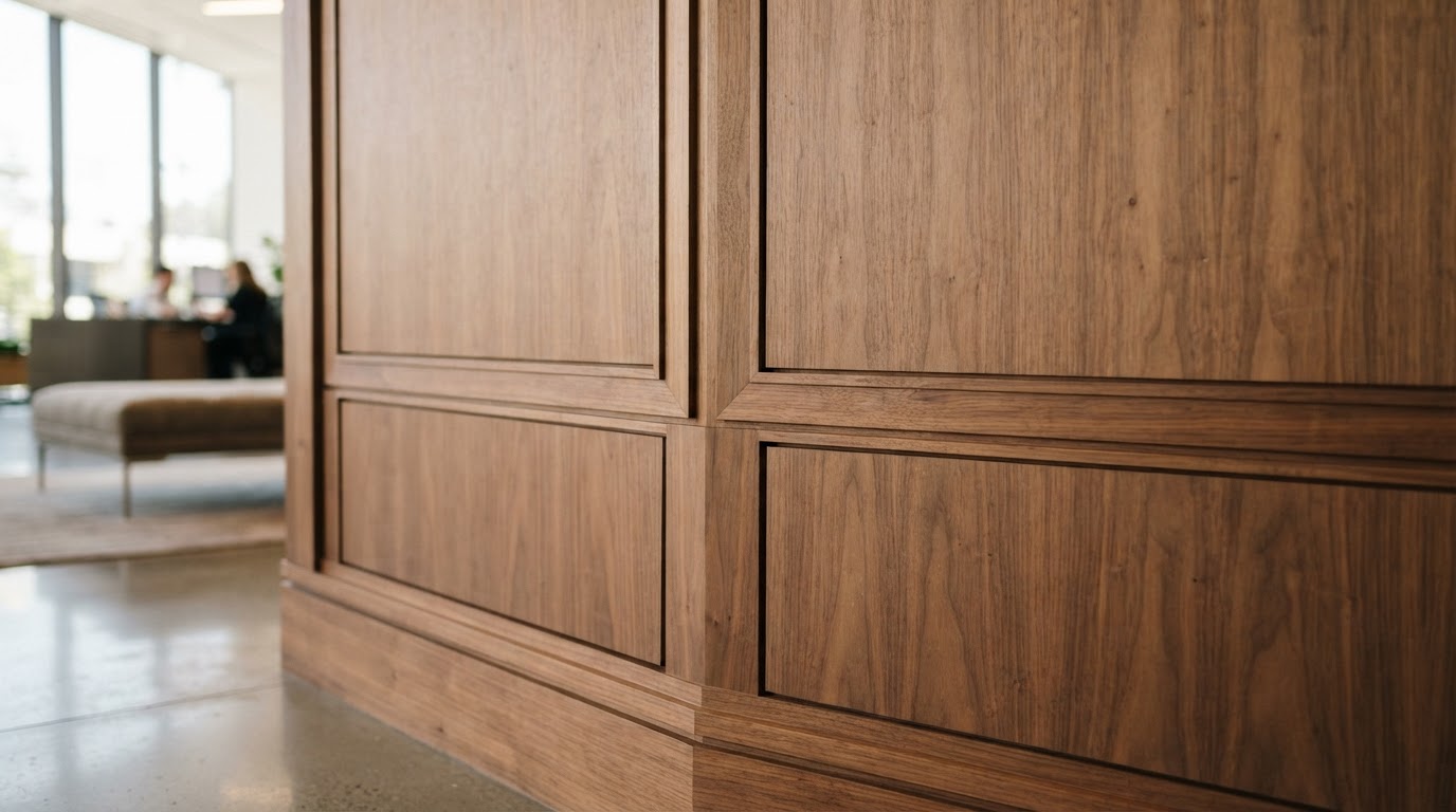 Architectural woodwork and millwork detail in a Los Angeles County commercial interior