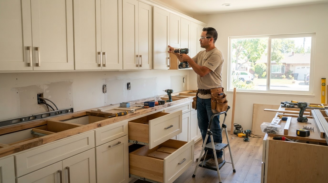 Custom kitchen cabinet installation in a La Mirada area home