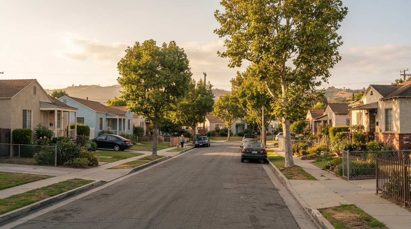 Established residential streetscape representative of Montebello, California