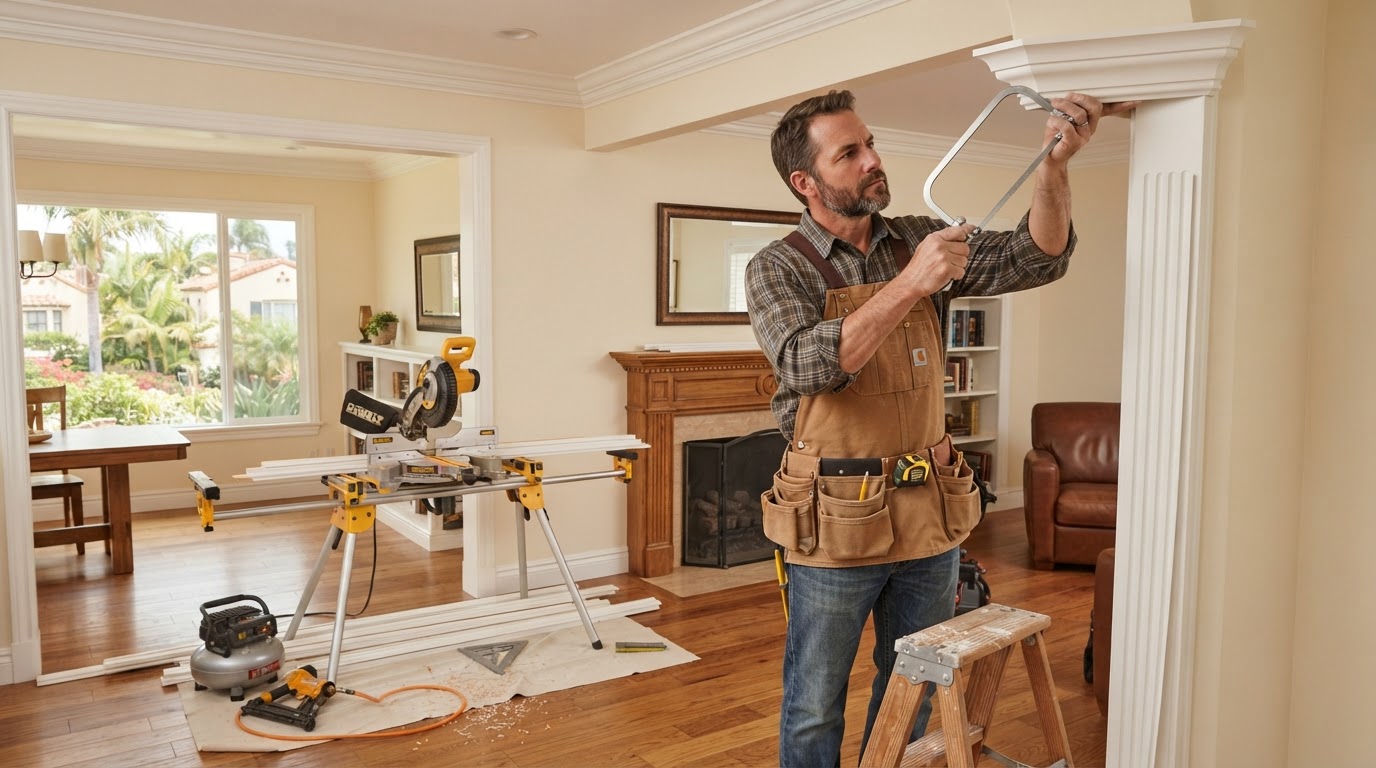 Finish carpenter fitting trim in an established Downey home