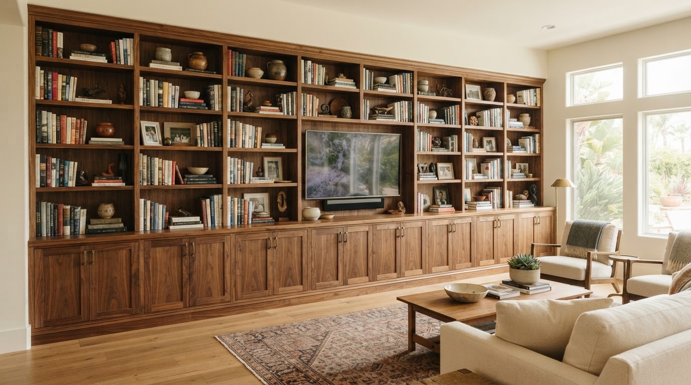 Fitted living-room built-in cabinetry in a Southern California home