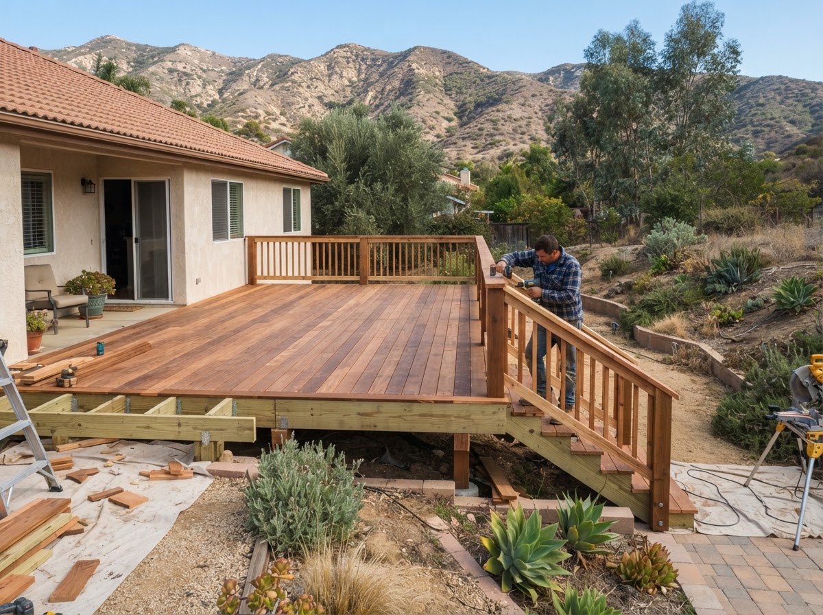 New backyard deck construction in an Arcadia area property