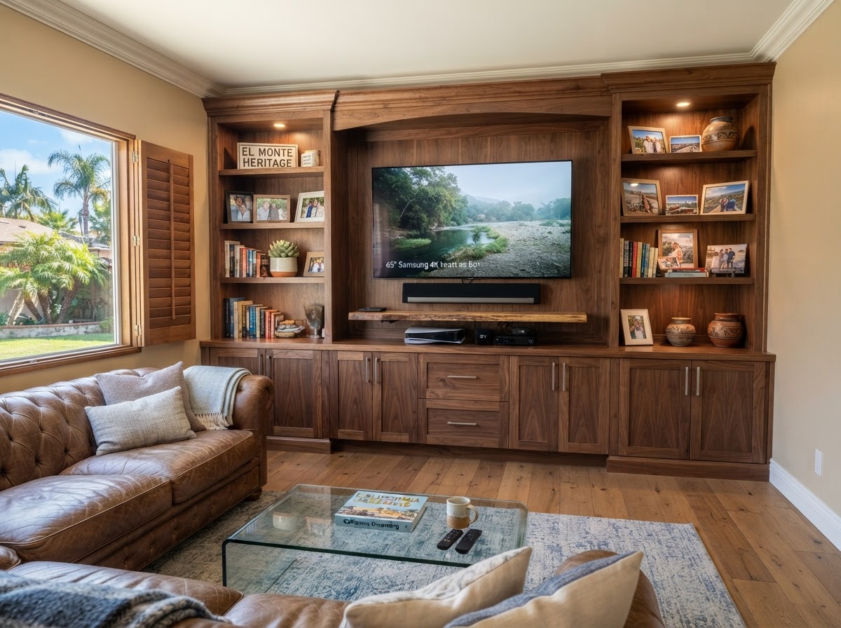 Niche shelving built into a wall recess with shelf pins fitted to an alcove