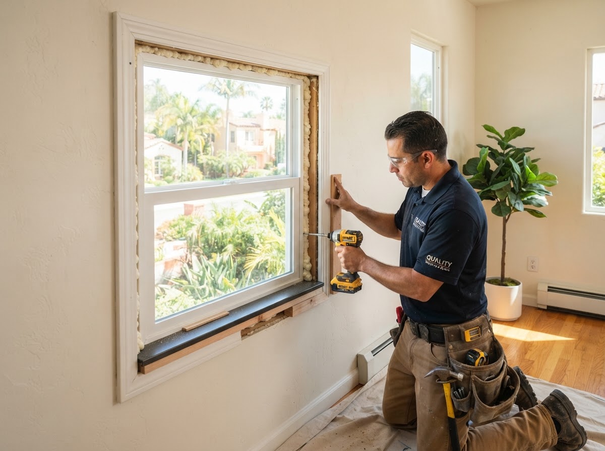 Replacement window installation with new interior casing