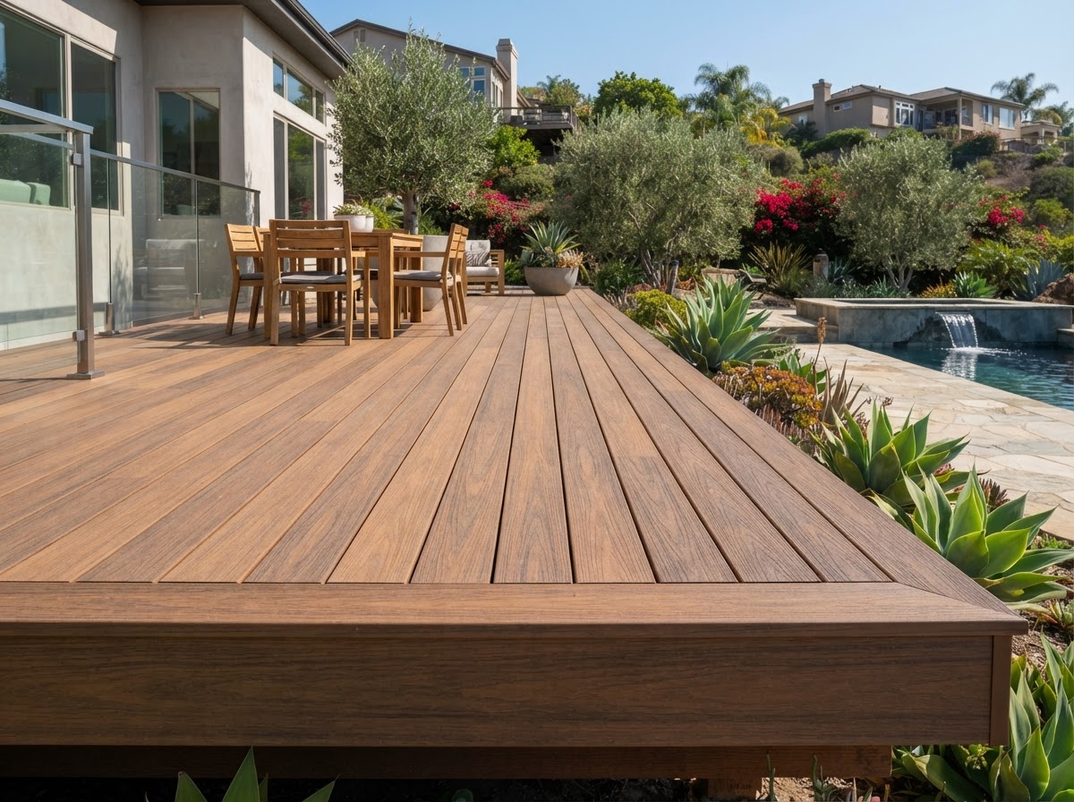 Composite decking installation with hidden fasteners in an Arcadia backyard