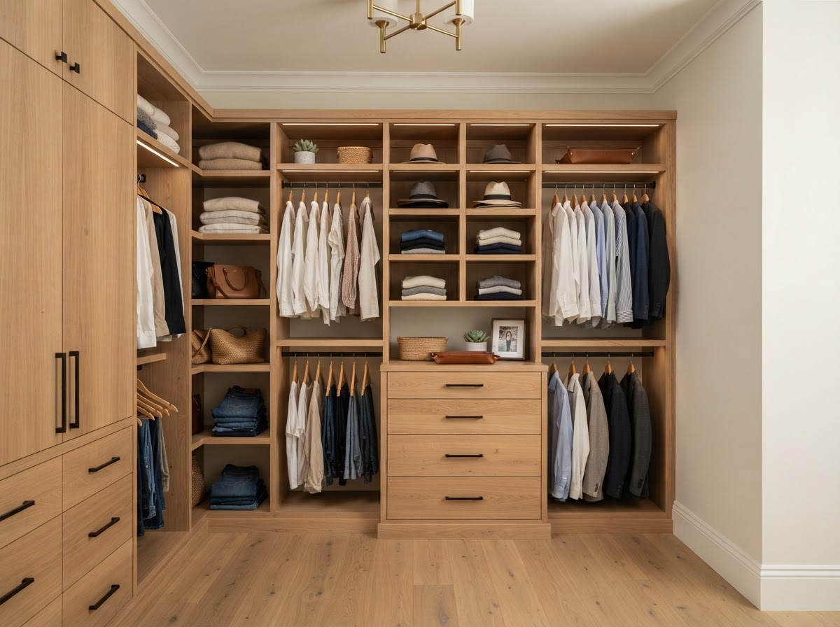 Custom fitted storage cabinetry installed in a residential interior