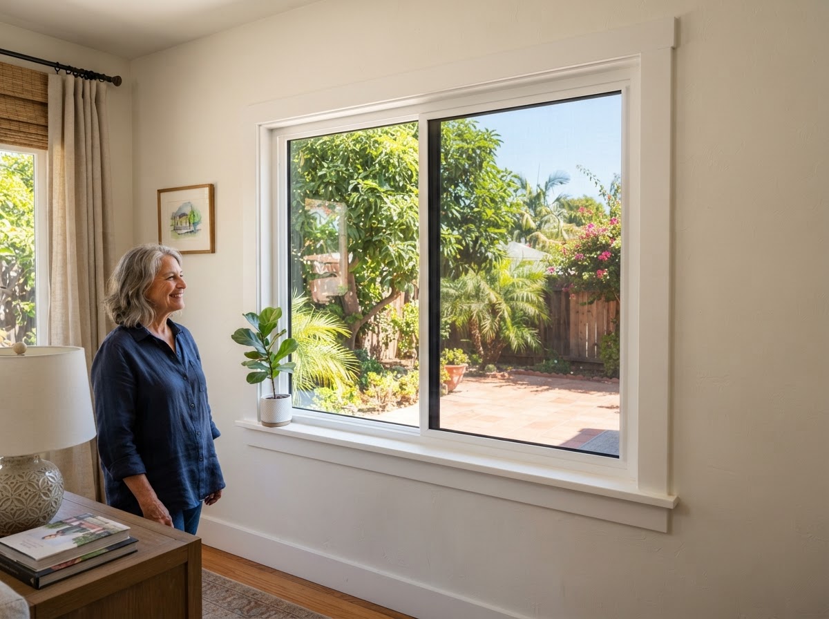 Replacement window installation with new interior casing in a Rosemead home