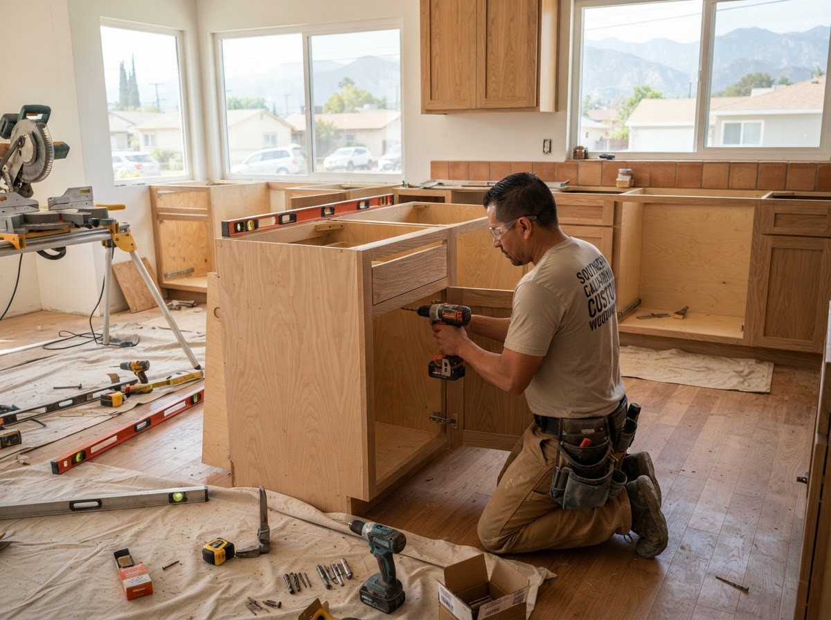 Custom kitchen cabinet installation in an El Monte home