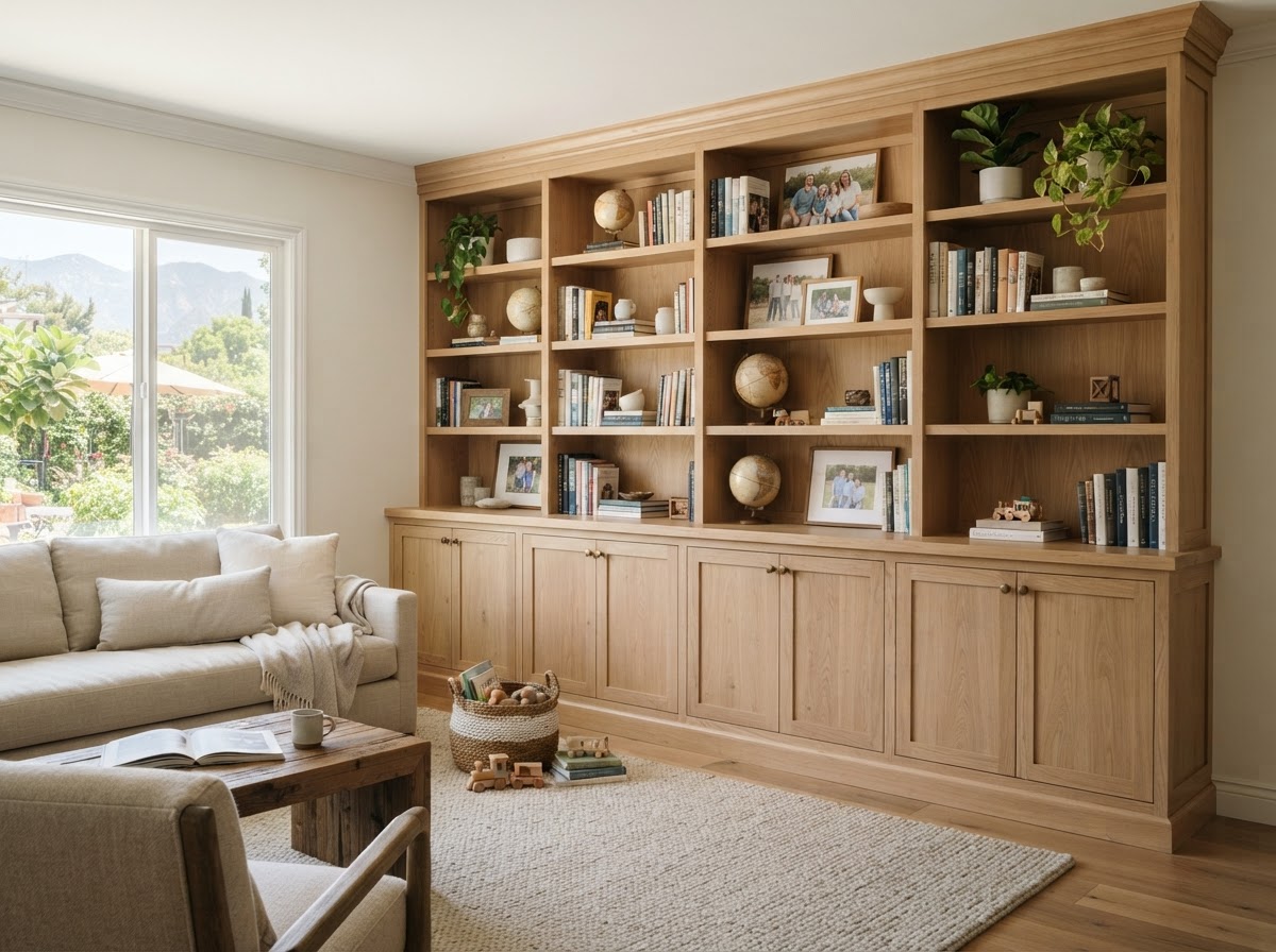 Full-wall built-in cabinetry in a West Covina family room