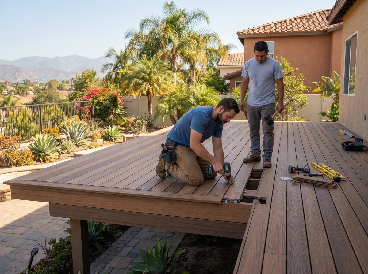 Composite decking installation for a lower-maintenance West Covina backyard