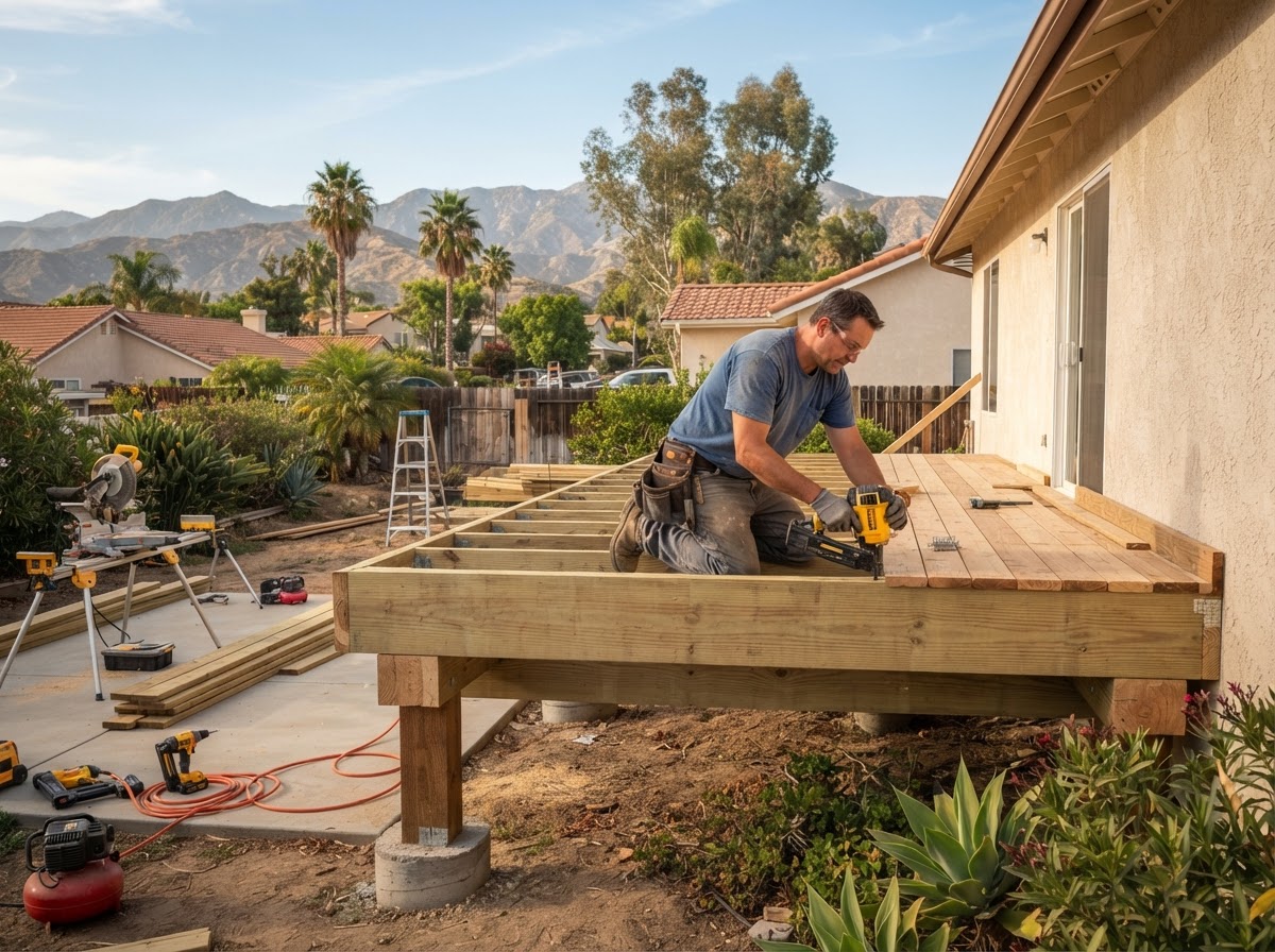 New backyard deck construction in a West Covina area property
