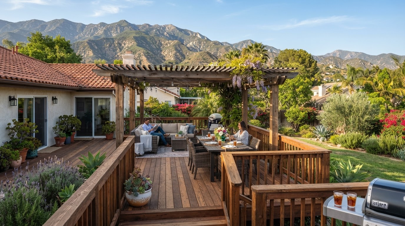 Deck and pergola carpentry for outdoor living in Arcadia near the foothills