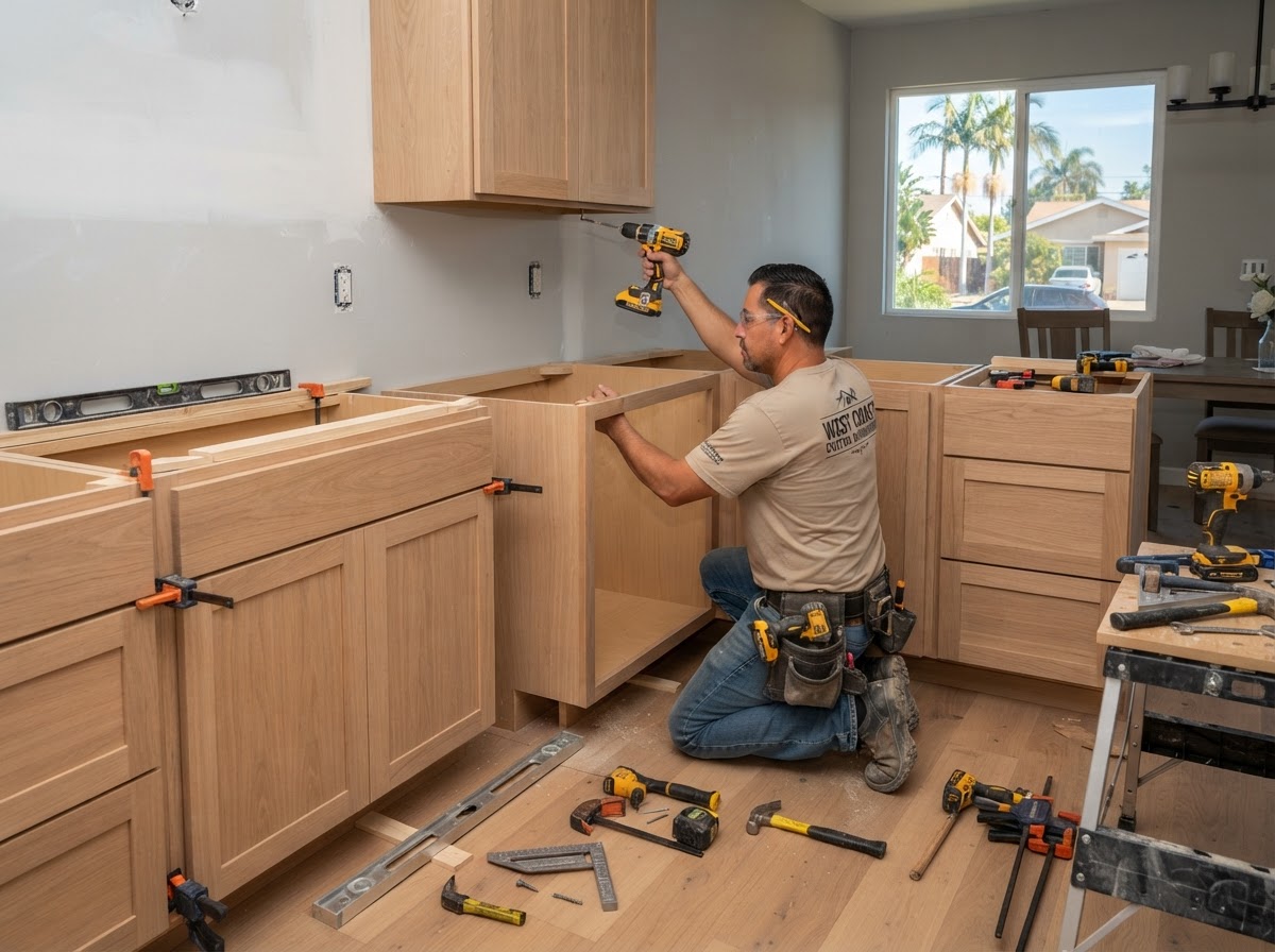 Custom kitchen cabinetry installation in a Southern California El Monte home with frameless cabinets and hardwood face frames