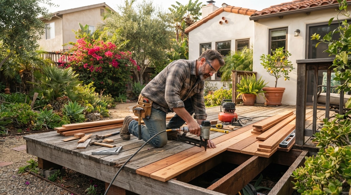 Carpenter measuring an interior opening for a Rosemead project