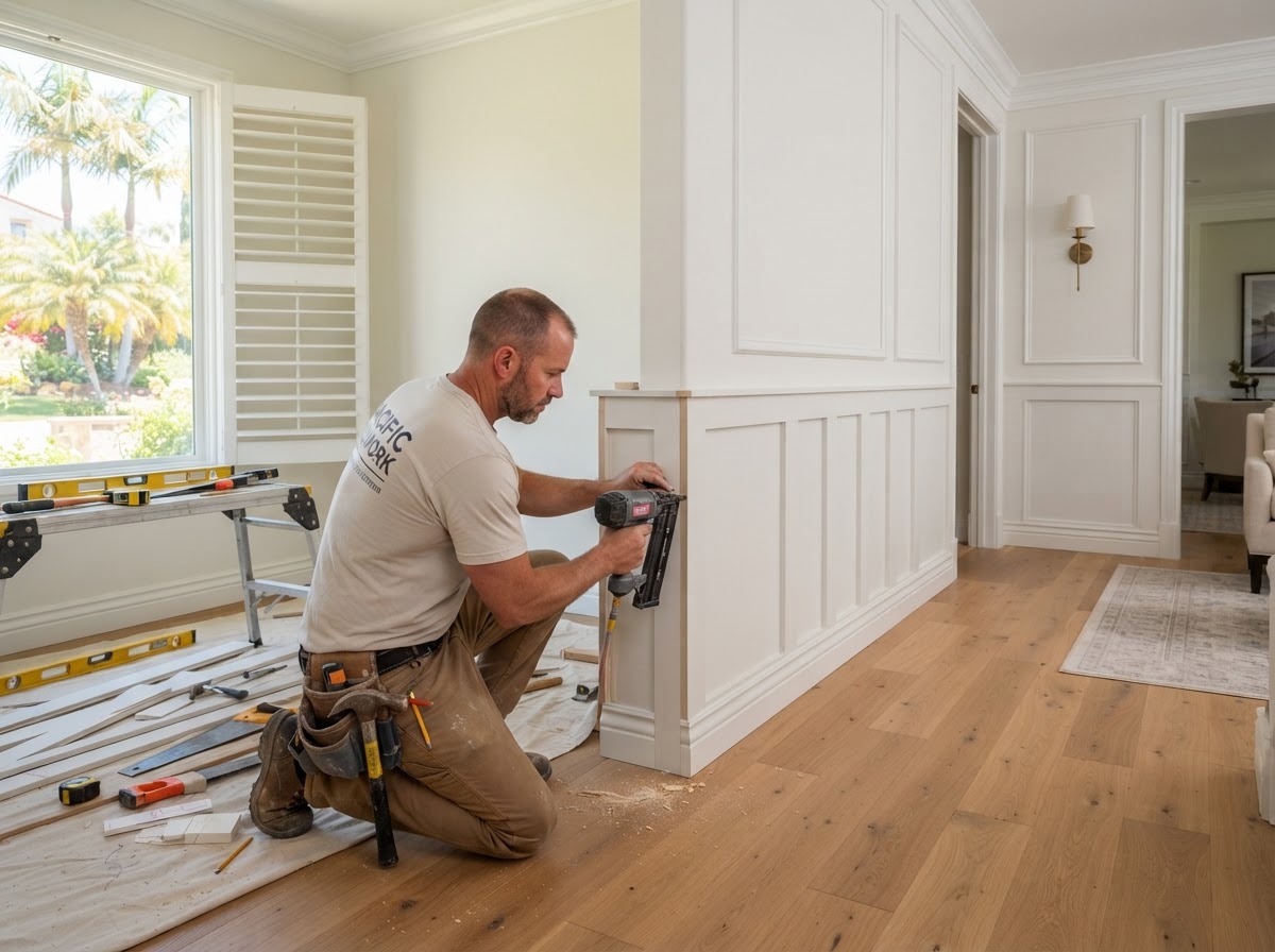 Custom wainscoting and decorative wall paneling installation