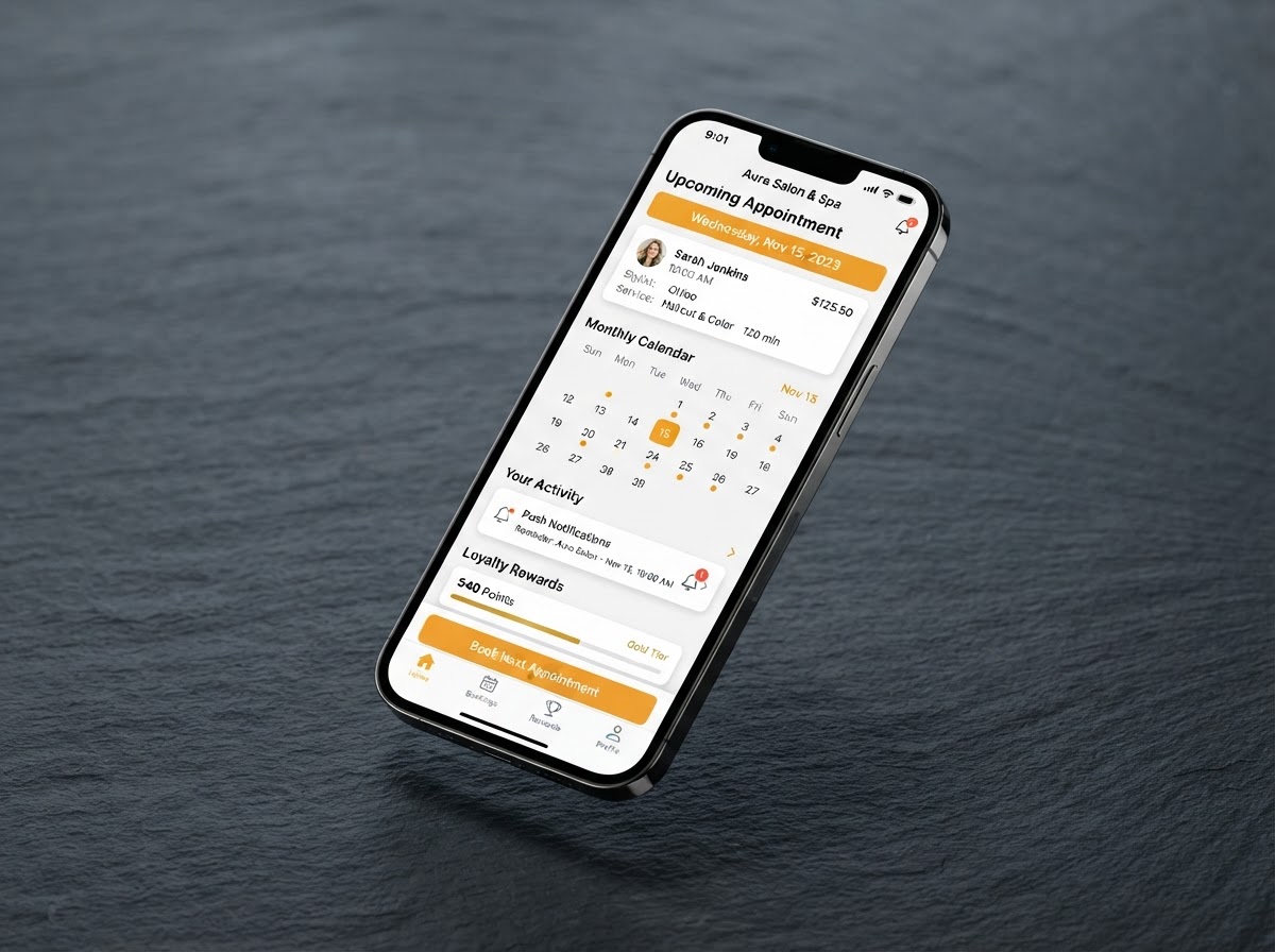 Aplicación móvil de negocios con reservas, pagos, notificaciones y fidelización