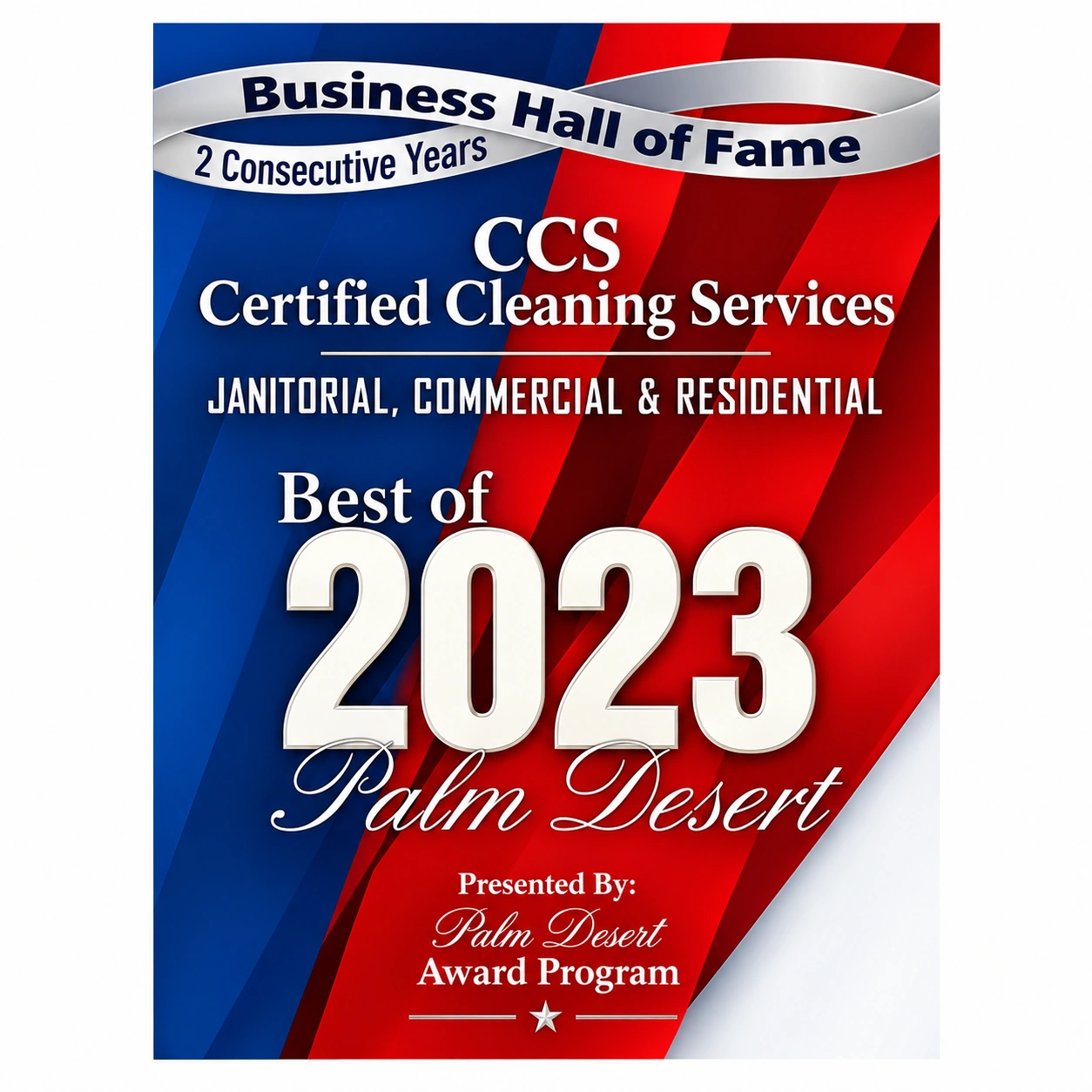 Best of 2023 Palm Desert Business Hall of Fame - CCS Certified Cleaning Services