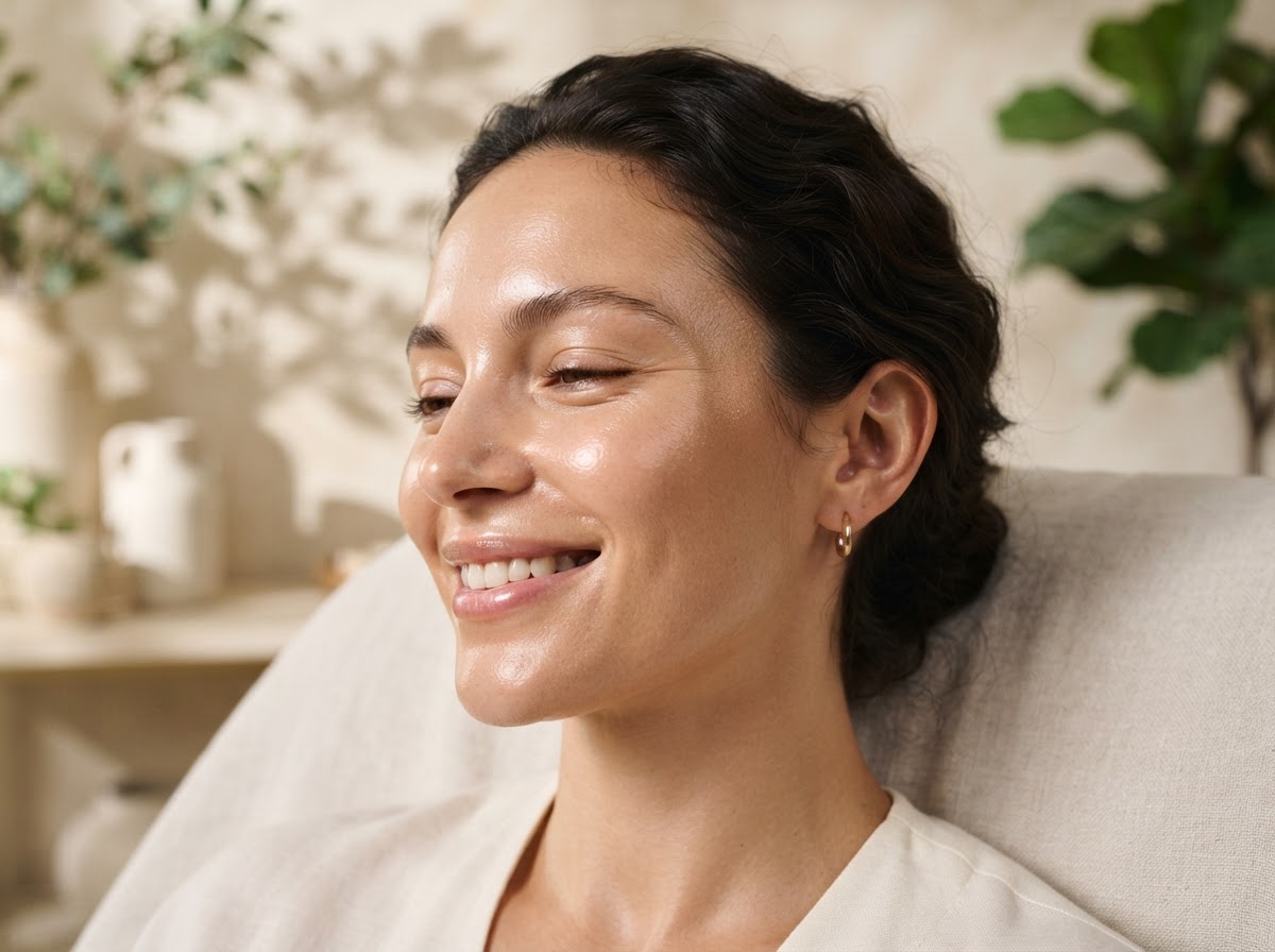 Editorial close-up of natural, radiant skin