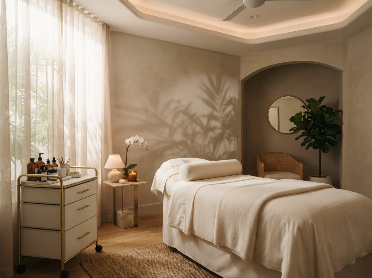 Serene, exclusive treatment room at 1111 Skin med spa in Miami