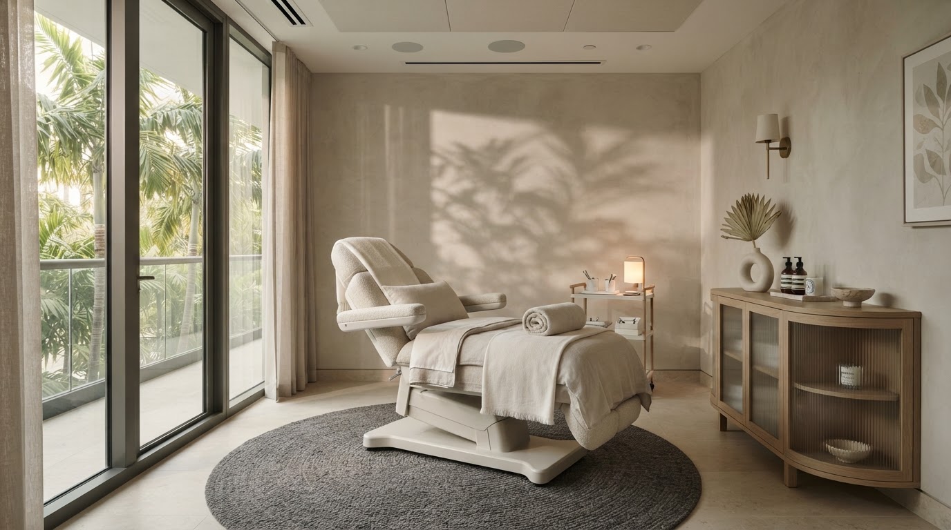Serene, exclusive treatment room at 1111 Skin med spa in Miami