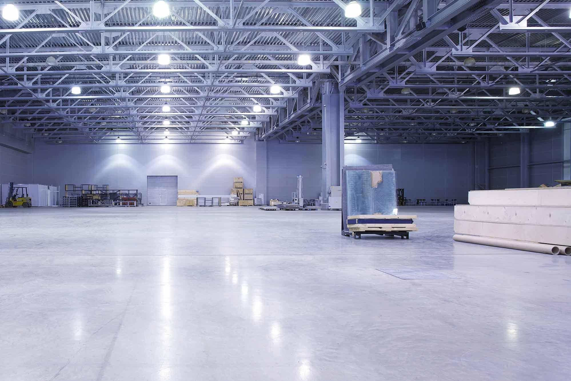 Commercial and industrial floor coating in a large facility