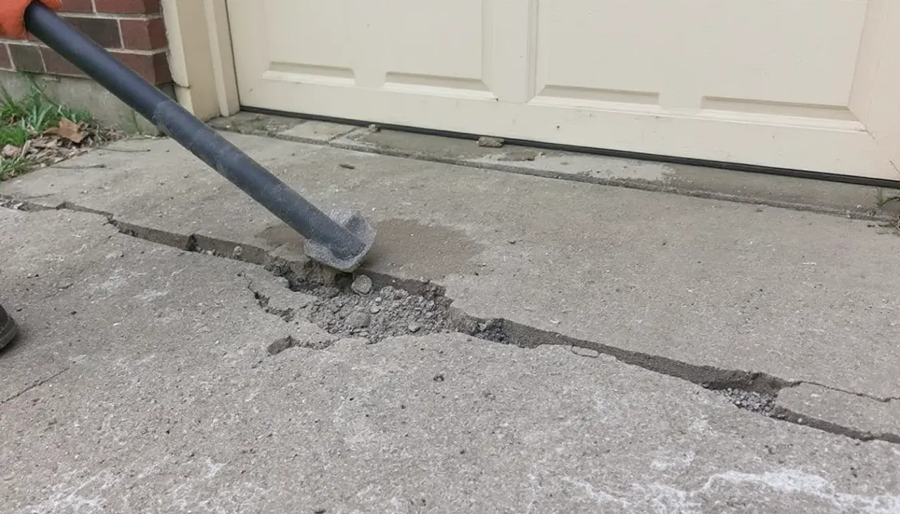 Concrete floor repair with cracks being prepped and repaired