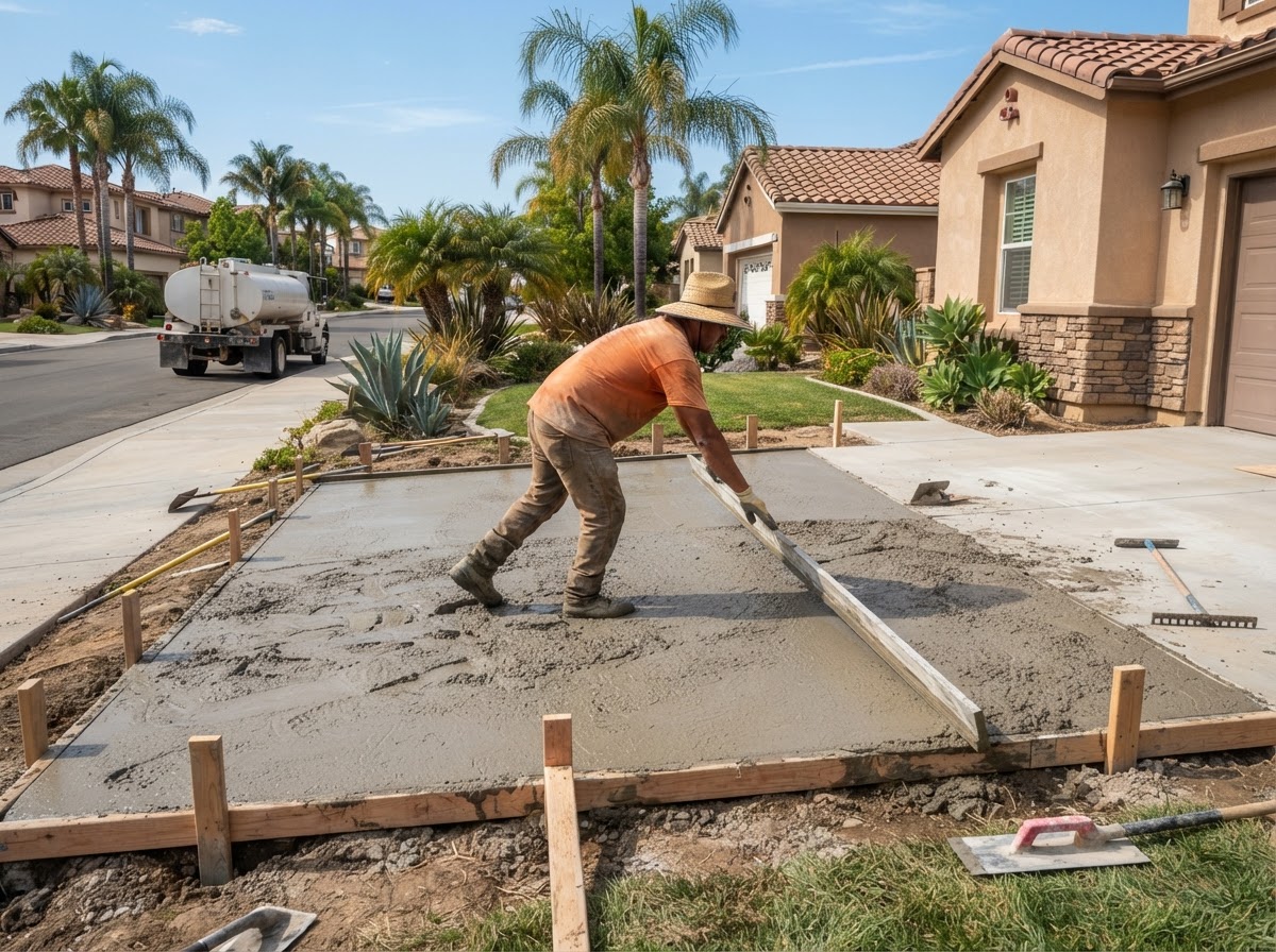 New concrete driveway installation in Banning California