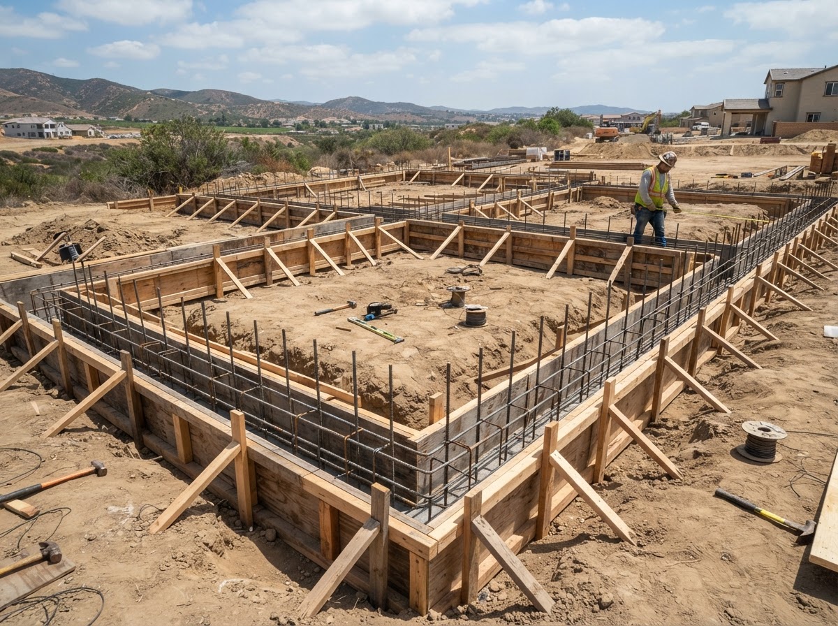Concrete foundation and footing preparation in Banning California