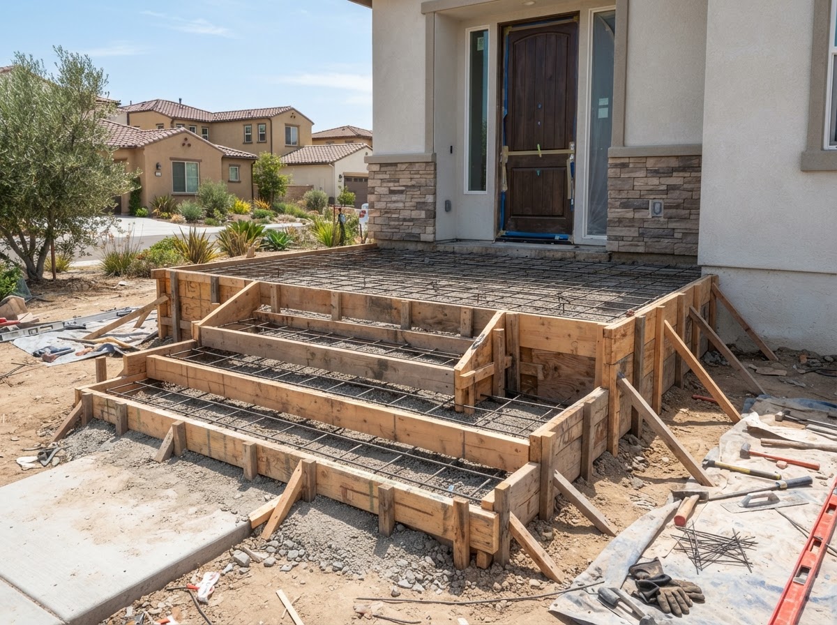Concrete steps and stoop formwork in Banning California
