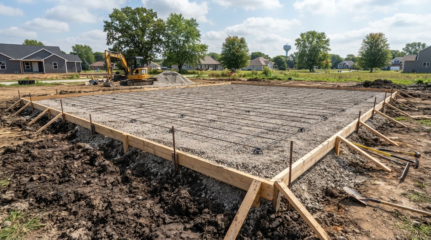 Base preparation for a concrete driveway or patio in Crown Point