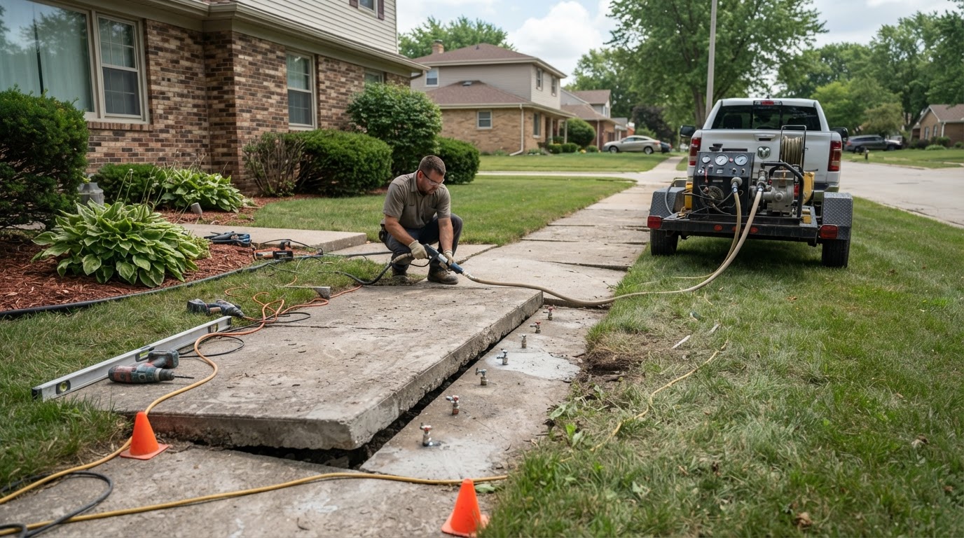 Concrete leveling for a sunken residential sidewalk