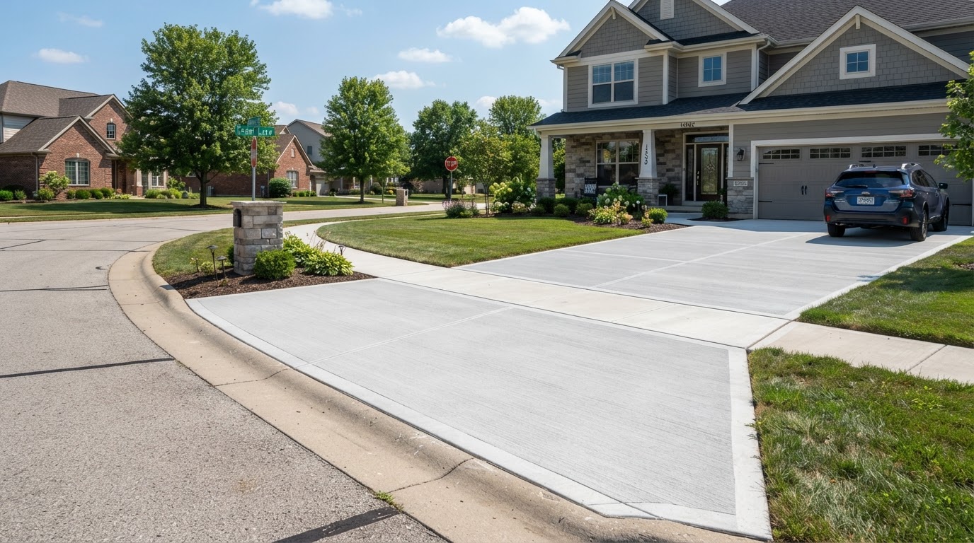 Newer Cedar Lake style suburban concrete driveway