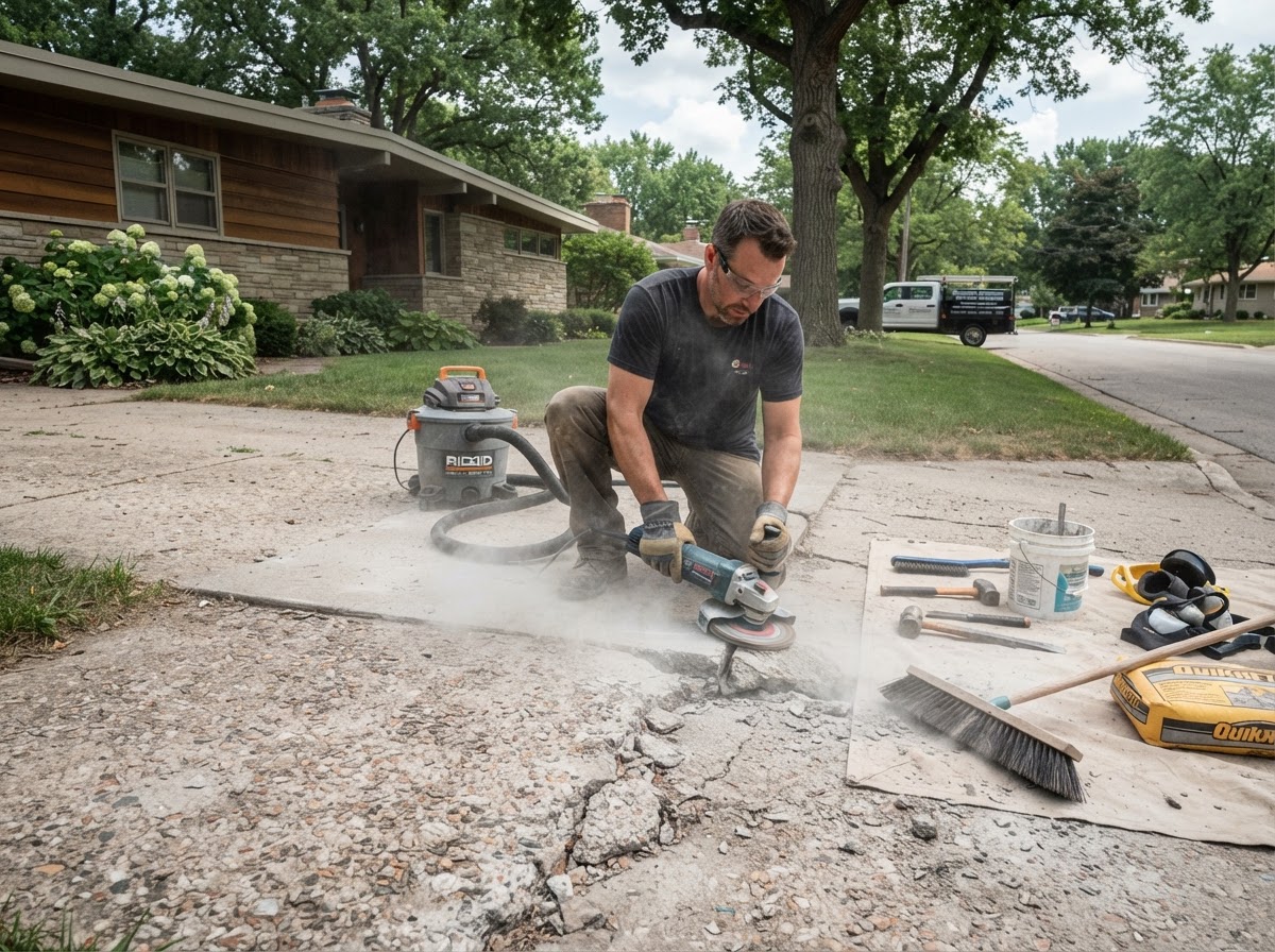Concrete surface preparation for repair at a Highland home