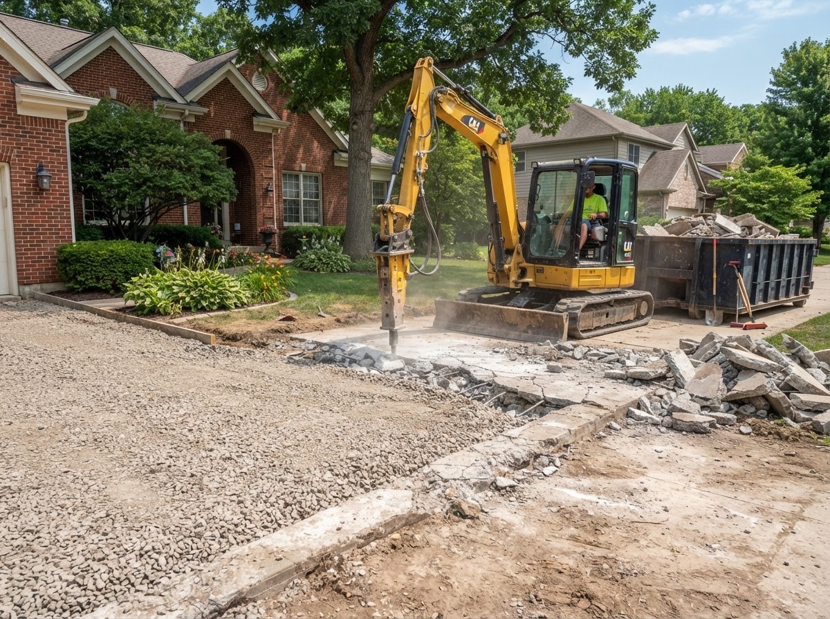 Concrete driveway replacement and base preparation