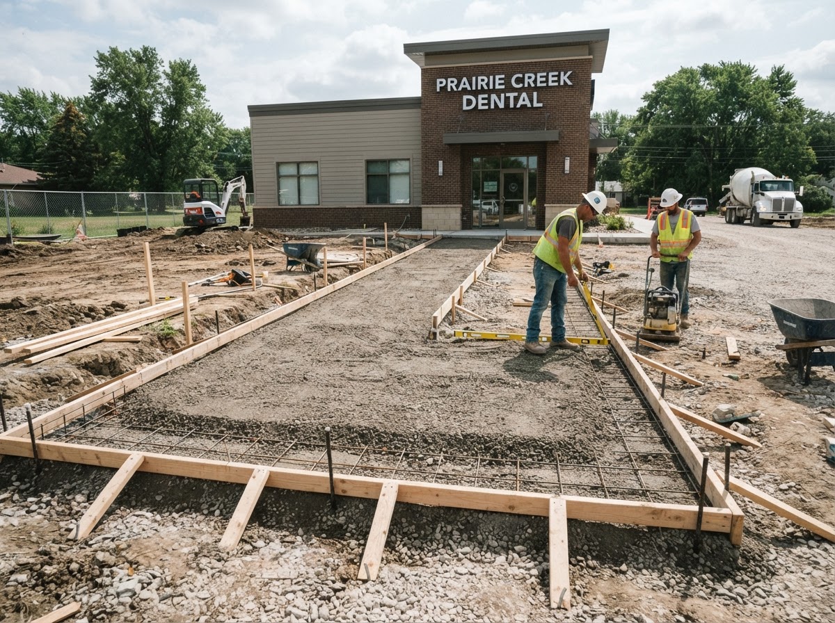 Commercial concrete base preparation in Merrillville