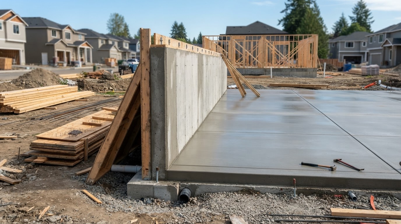 Residential concrete foundation construction