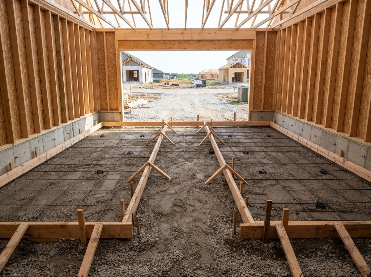 Garage slab base preparation and forms