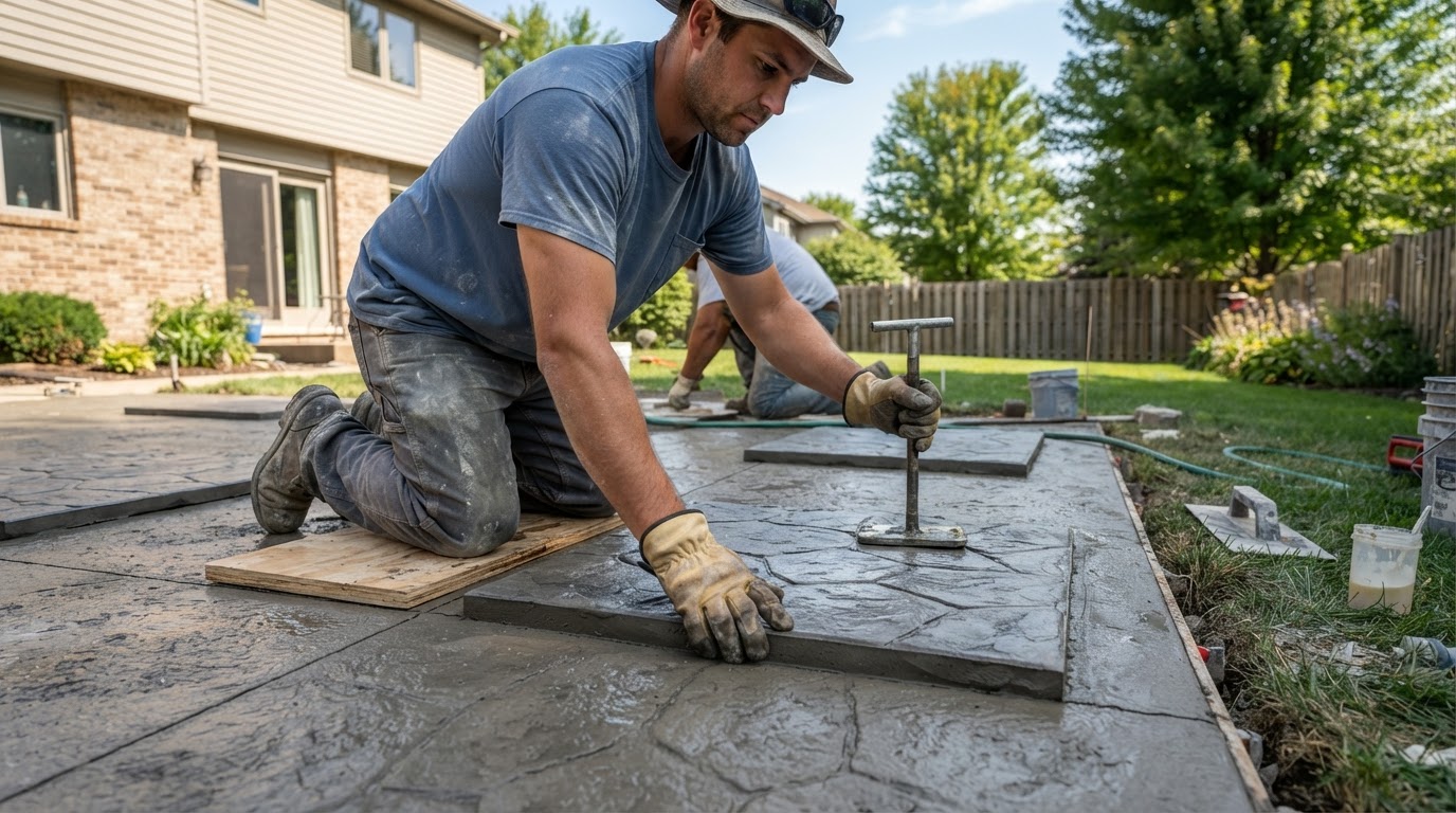 Professional stamped concrete texturing