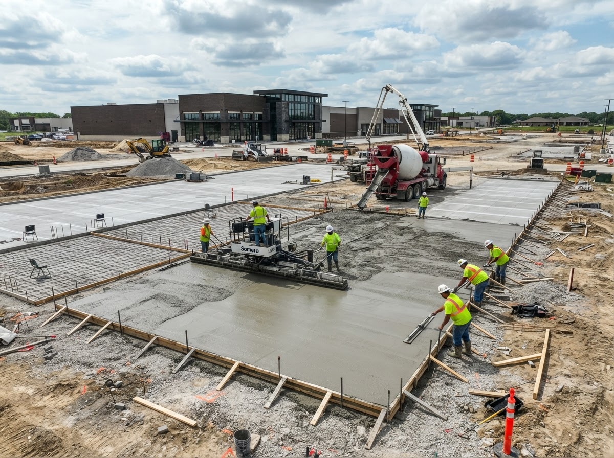 Commercial concrete parking lot construction