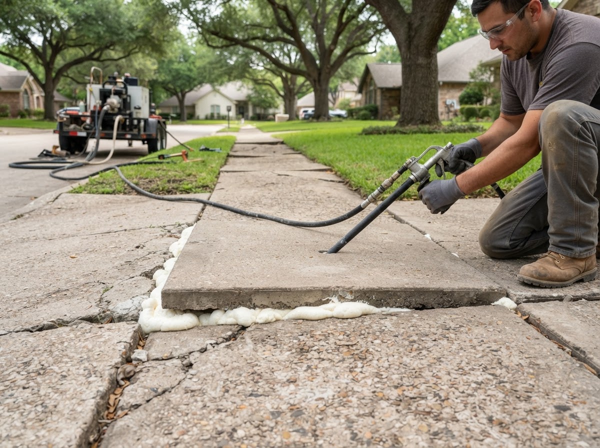 Concrete slab leveling in a residential setting
