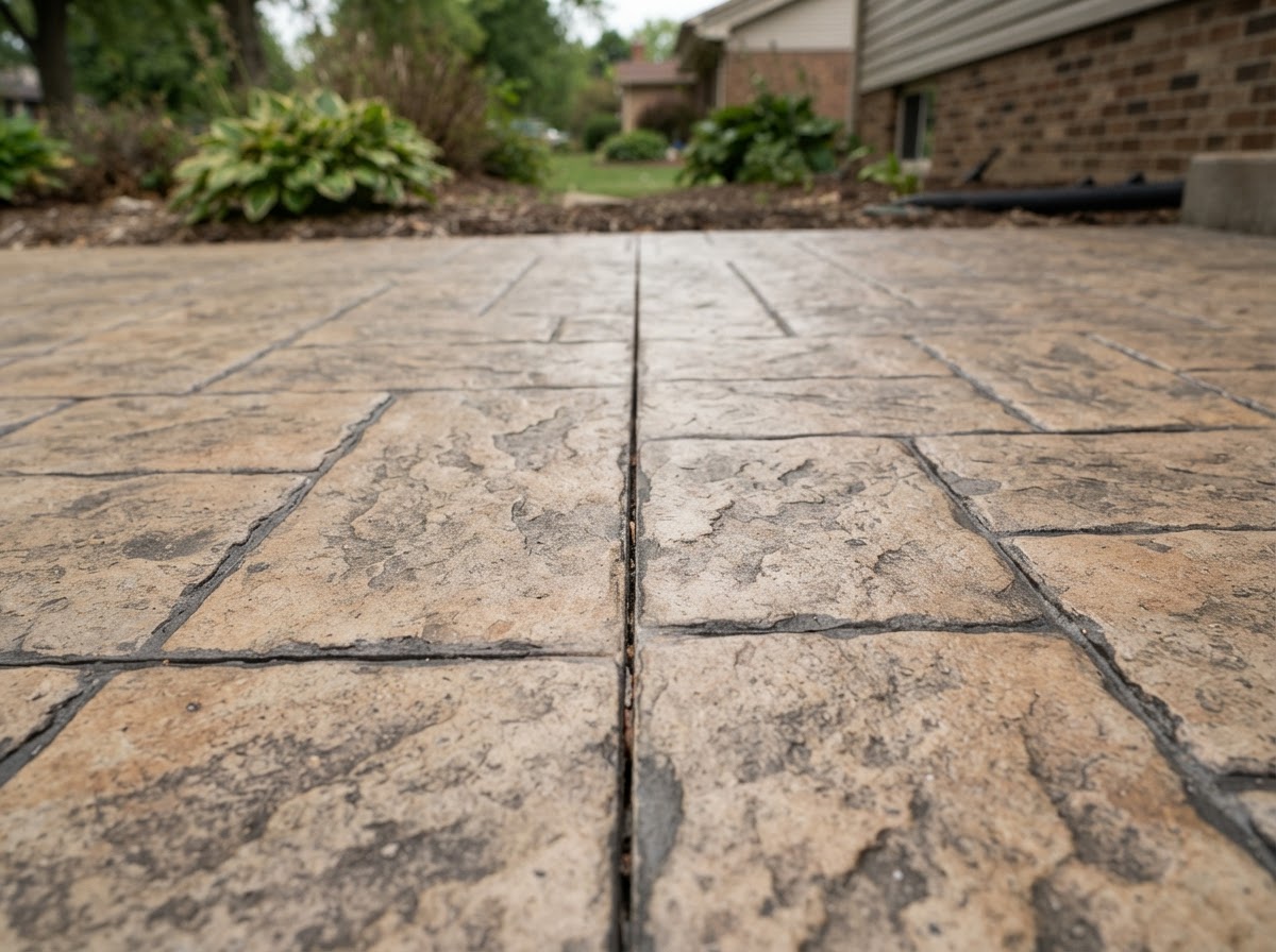 Stamped concrete texture and joint detail in Crown Point