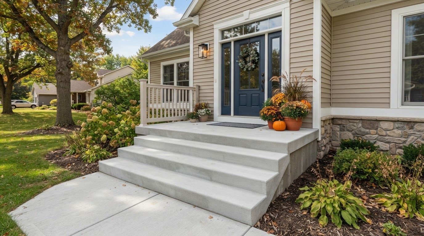 Concrete steps and stoop at a residential entrance