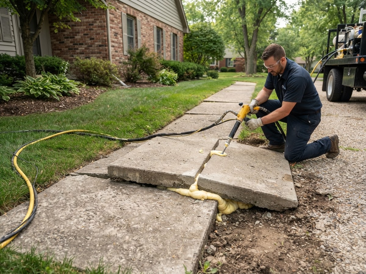 Concrete leveling for a settled residential walkway