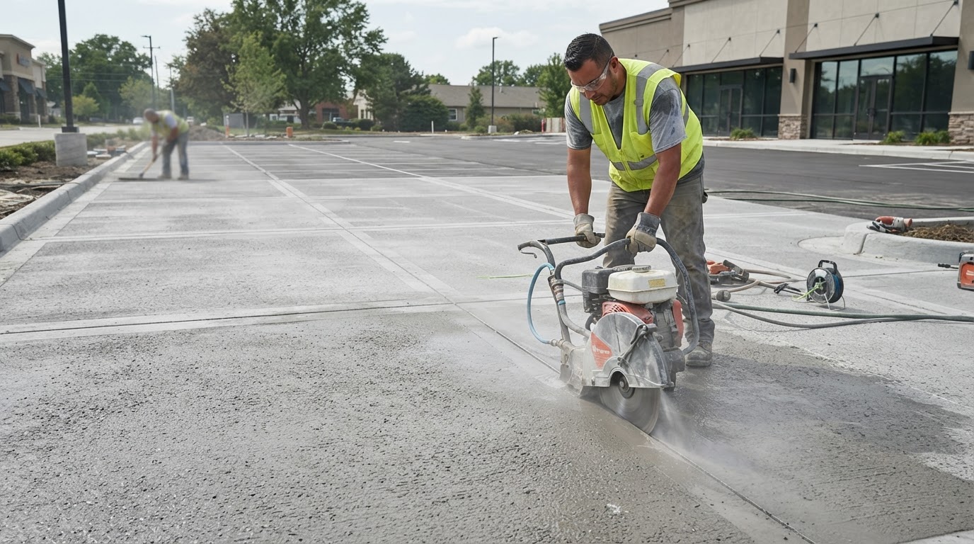 Commercial concrete parking lot finishing
