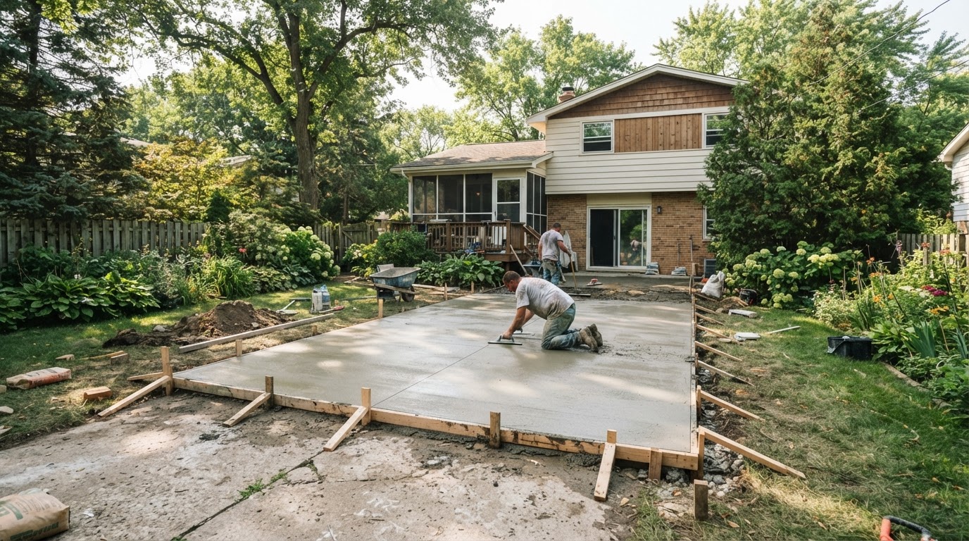 Concrete patio replacement at an established Munster style home