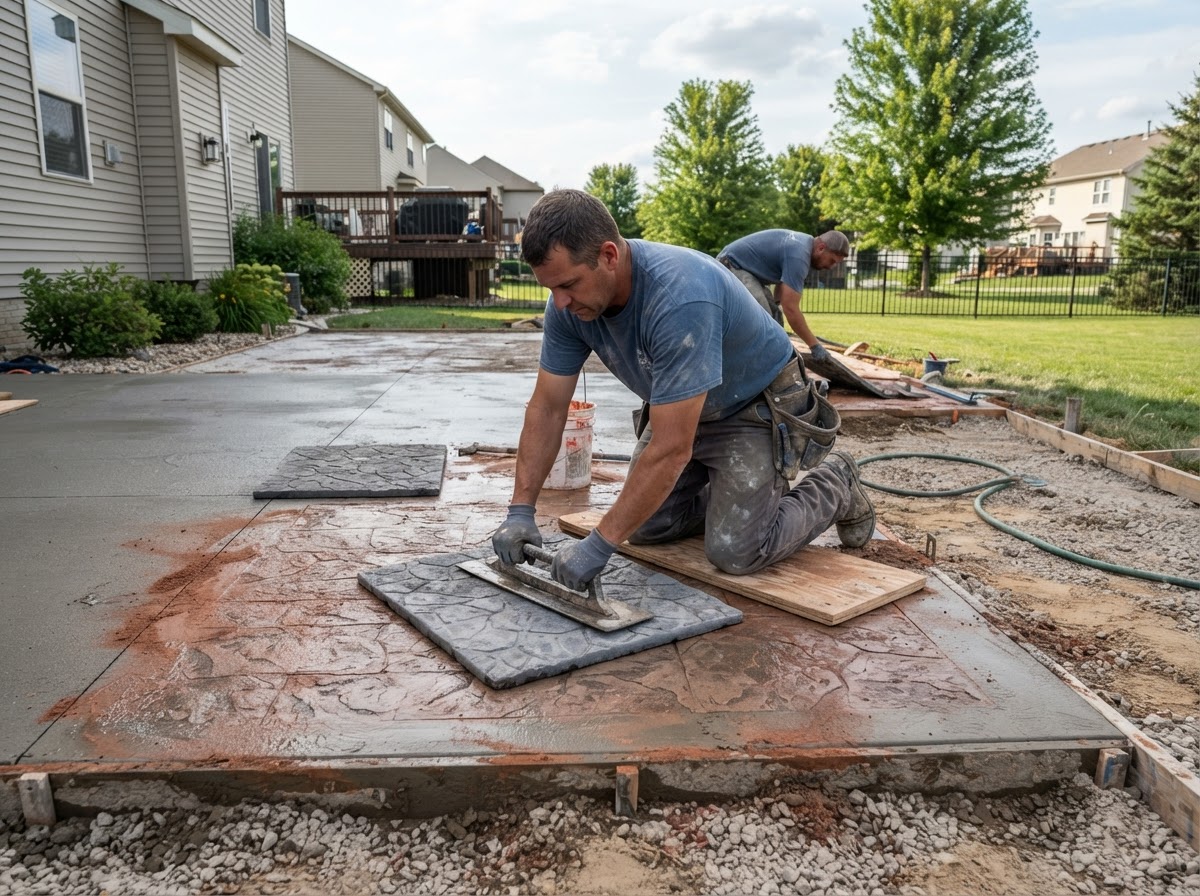 Professional stamped concrete texturing in Crown Point